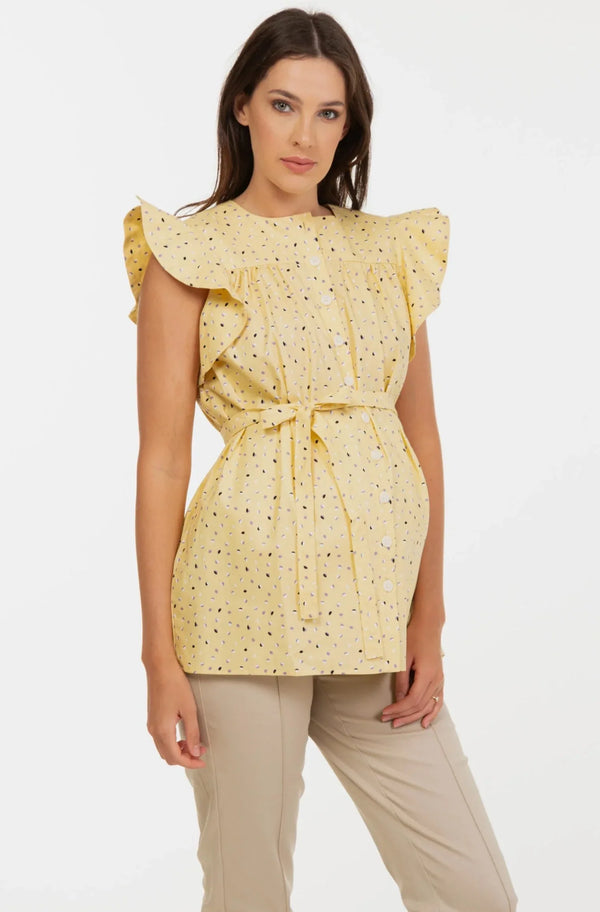 Βαμβακερή μπλούζα εγκυμοσύνης και θηλασμού με μανίκια φτερά - - soonMAMA - Η σωστή προσθήκη στην κομψή και άνετη εγκυμοσύνη! - Παλτά για έγκυες