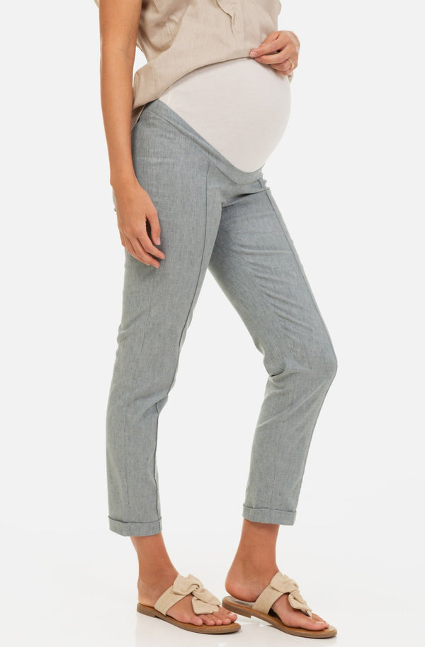 Ελαστικό λινό παντελόνι εγκυμοσύνης