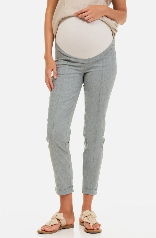 Ελαστικό λινό παντελόνι εγκυμοσύνης - - soonMAMA - Η σωστή προσθήκη στην κομψή και άνετη εγκυμοσύνη! - Παλτά για έγκυες