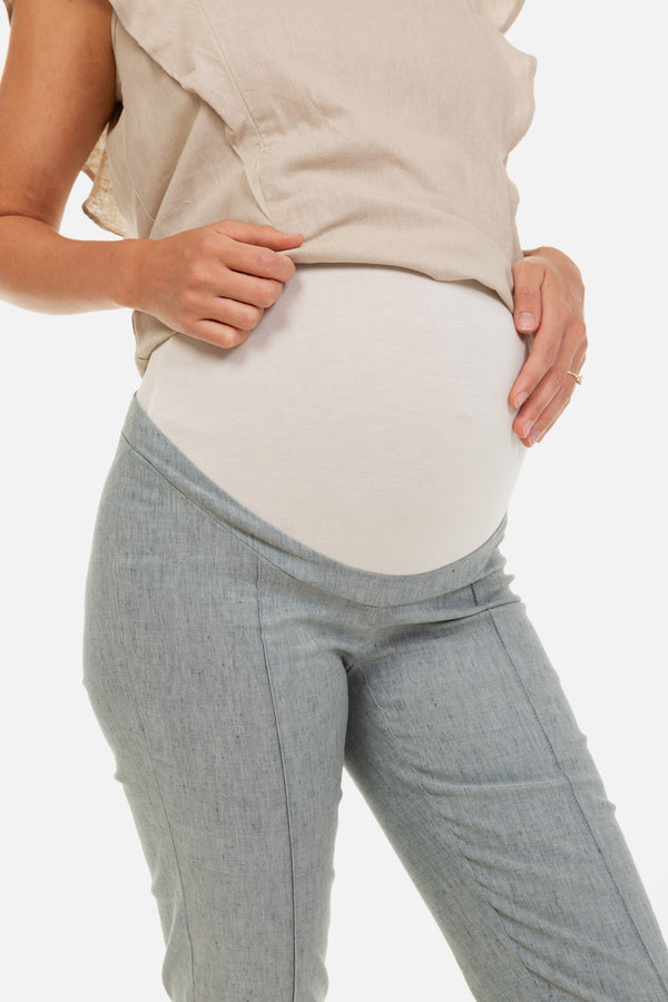 Ελαστικό λινό παντελόνι εγκυμοσύνης - - soonMAMA - Η σωστή προσθήκη στην κομψή και άνετη εγκυμοσύνη! - Παλτά για έγκυες