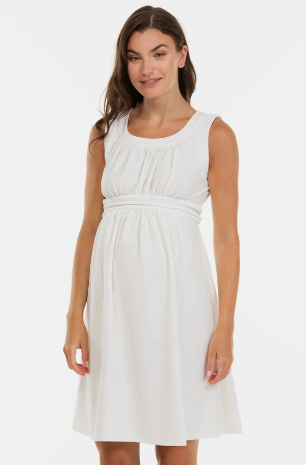 Εκρού κομψό φόρεμα εγκυμοσύνης με σούρες - - soonMAMA - Η σωστή προσθήκη στην κομψή και άνετη εγκυμοσύνη! - Παλτά για έγκυες