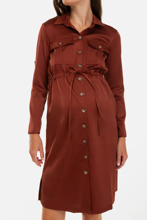 Σατινέ φόρεμα σεμιζιέ εγκυμοσύνης και θηλασμού - - soonMAMA - Η σωστή προσθήκη στην κομψή και άνετη εγκυμοσύνη! - Παλτά για έγκυες