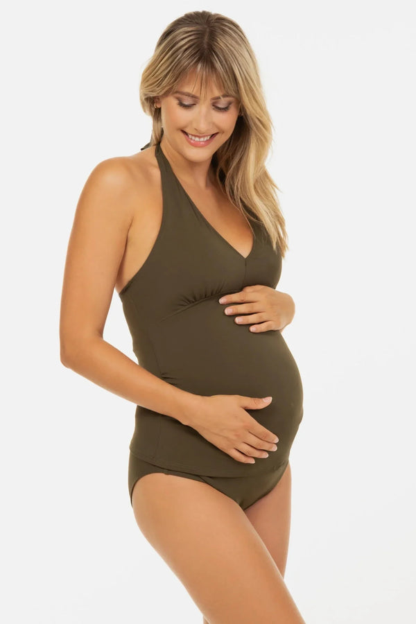 Μαγιό εγκυμοσύνης δύο τεμαχίων σε χακί - - soonMAMA - Η σωστή προσθήκη στην κομψή και άνετη εγκυμοσύνη! - Παλτά για έγκυες