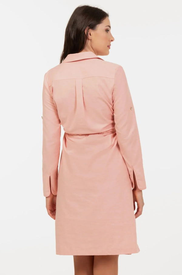 Βαμβακερό φόρεμα-πουκάμισο εγκυμοσύνης και θηλασμού - ροδακινί