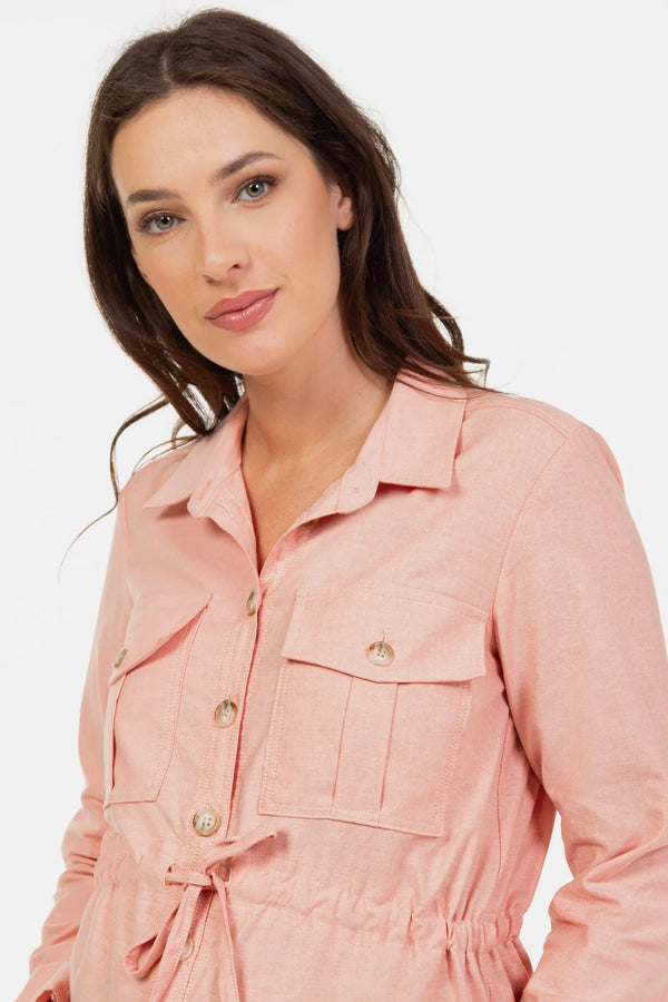 Βαμβακερό φόρεμα-πουκάμισο εγκυμοσύνης και θηλασμού - ροδακινί