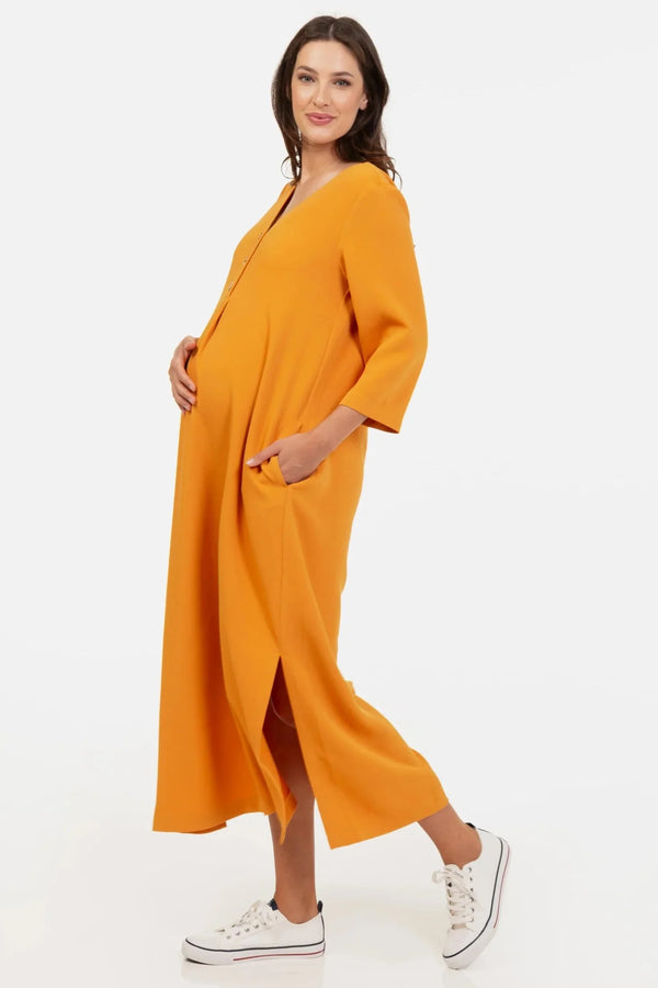 Μακρύ φόρεμα εγκυμοσύνης και θηλασμού με σκισίματα - - soonMAMA - Η σωστή προσθήκη στην κομψή και άνετη εγκυμοσύνη! - Παλτά για έγκυες