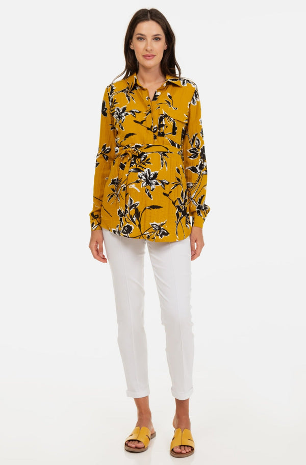 Πουκάμισο εγκυμοσύνης και θηλασμού με σχέδιο - ώχρα - - soonMAMA - Η σωστή προσθήκη στην κομψή και άνετη εγκυμοσύνη! - Παλτά για έγκυες