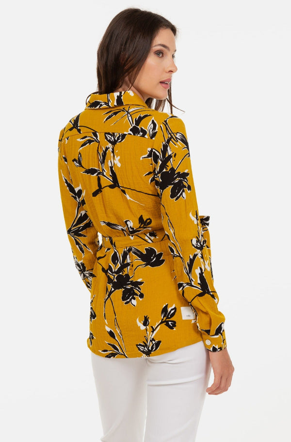 Πουκάμισο εγκυμοσύνης και θηλασμού με σχέδιο - ώχρα - - soonMAMA - Η σωστή προσθήκη στην κομψή και άνετη εγκυμοσύνη! - Παλτά για έγκυες