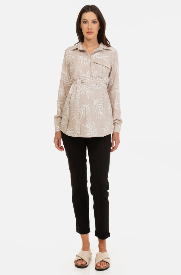 Πουκάμισο εγκυμοσύνης και θηλασμού με σχέδιο - μπεζ - - soonMAMA - Η σωστή προσθήκη στην κομψή και άνετη εγκυμοσύνη! - Παλτά για έγκυες