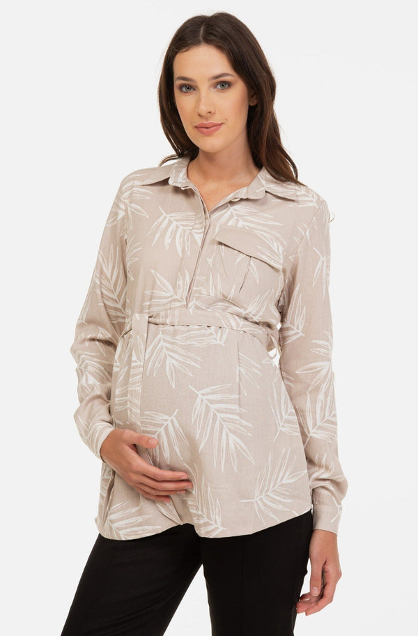 Πουκάμισο εγκυμοσύνης και θηλασμού με σχέδιο - μπεζ - - soonMAMA - Η σωστή προσθήκη στην κομψή και άνετη εγκυμοσύνη! - Παλτά για έγκυες