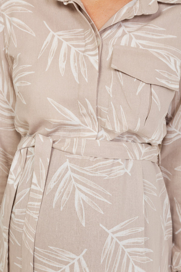 Πουκάμισο εγκυμοσύνης και θηλασμού με σχέδιο - μπεζ - - soonMAMA - Η σωστή προσθήκη στην κομψή και άνετη εγκυμοσύνη! - Παλτά για έγκυες