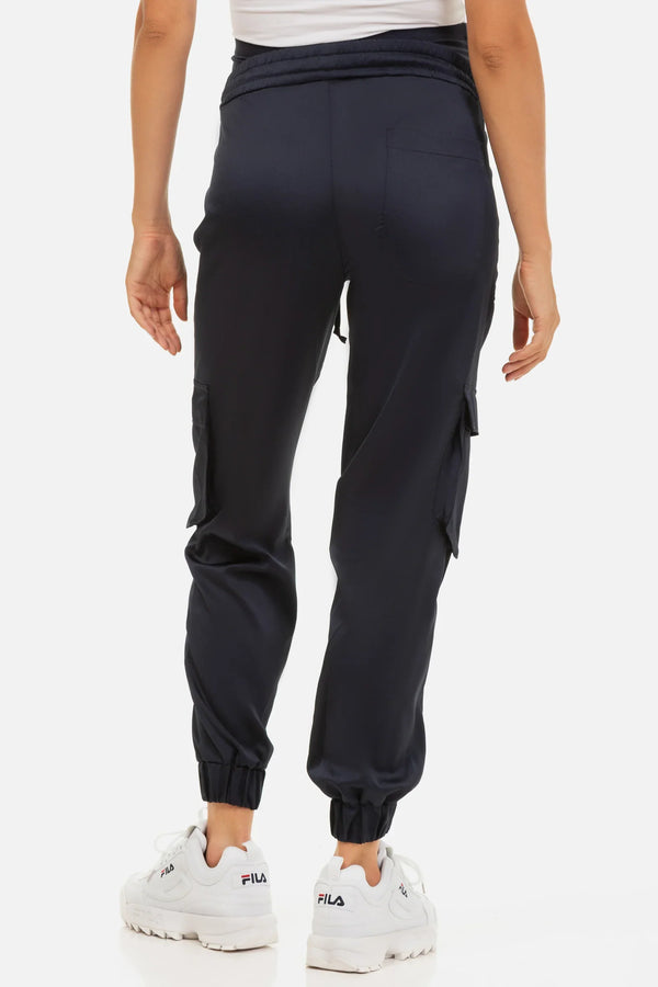 Σατέν cargo παντελόνι εγκυμοσύνης - σκούρο μπλε - - soonMAMA - Η σωστή προσθήκη στην κομψή και άνετη εγκυμοσύνη! - Παλτά για έγκυες