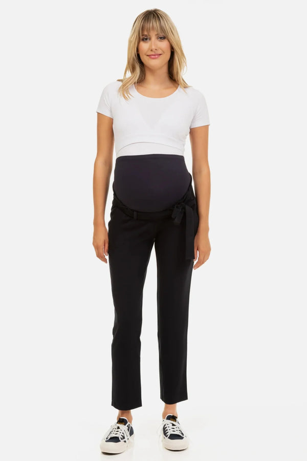 Φαρδύ παντελόνι εγκυμοσύνης με σούρες - σκούρο μπλε - Παντελόνι - soonMAMA - Η σωστή προσθήκη στην κομψή και άνετη εγκυμοσύνη! - Παλτά για έγκυες