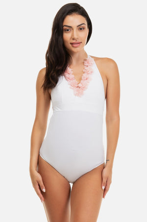 Μαγιό εγκυμοσύνης με σιφόν λουλούδια σε λευκό χρώμα - - soonMAMA - Η σωστή προσθήκη στην κομψή και άνετη εγκυμοσύνη! - Παλτά για έγκυες