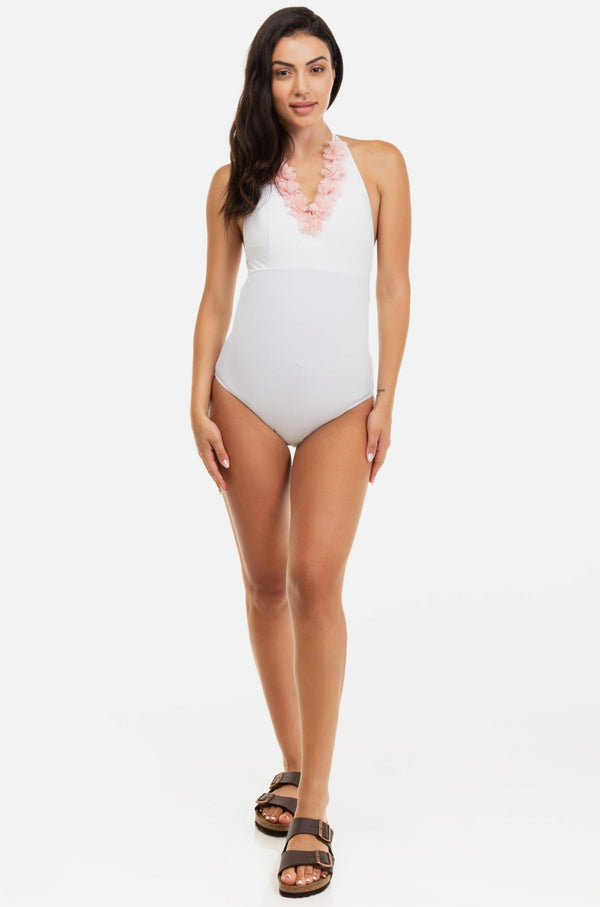 Μαγιό εγκυμοσύνης με σιφόν λουλούδια σε λευκό χρώμα - - soonMAMA - Η σωστή προσθήκη στην κομψή και άνετη εγκυμοσύνη! - Παλτά για έγκυες