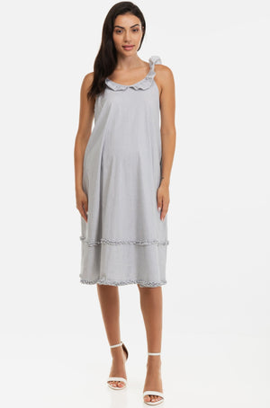 Βαμβακερό ριχτό φόρεμα με βολάν -  - soonMAMA - Η σωστή προσθήκη στην κομψή και άνετη εγκυμοσύνη! - Παλτά για έγκυες