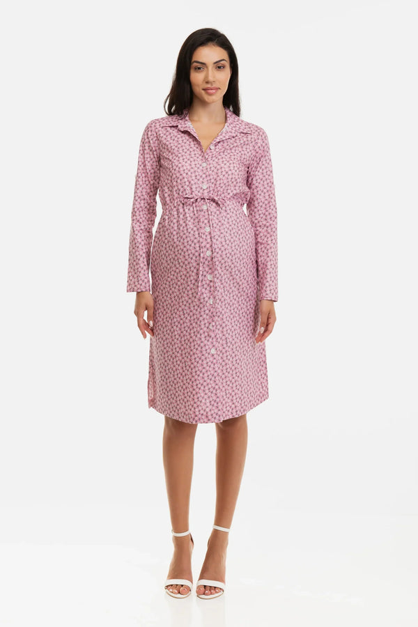 Εμπριμέ βαμβακερό πουκάμισο-φόρεμα εγκυμοσύνης και θηλασμού - - soonMAMA - Η σωστή προσθήκη στην κομψή και άνετη εγκυμοσύνη! - Παλτά για έγκυες