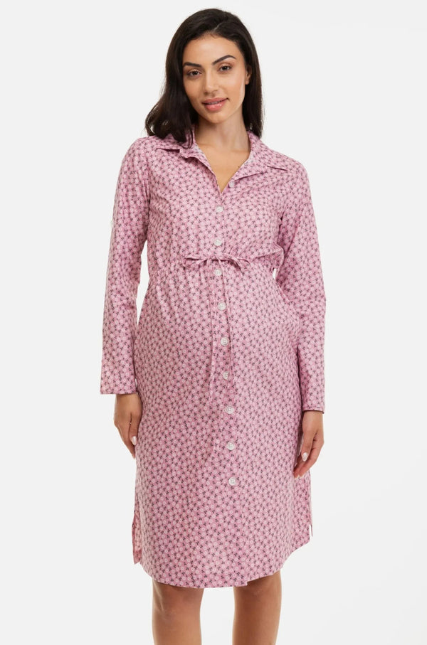 Εμπριμέ βαμβακερό πουκάμισο-φόρεμα εγκυμοσύνης και θηλασμού - - soonMAMA - Η σωστή προσθήκη στην κομψή και άνετη εγκυμοσύνη! - Παλτά για έγκυες