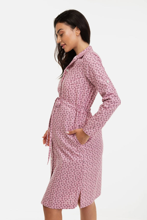 Εμπριμέ βαμβακερό πουκάμισο-φόρεμα εγκυμοσύνης και θηλασμού - - soonMAMA - Η σωστή προσθήκη στην κομψή και άνετη εγκυμοσύνη! - Παλτά για έγκυες