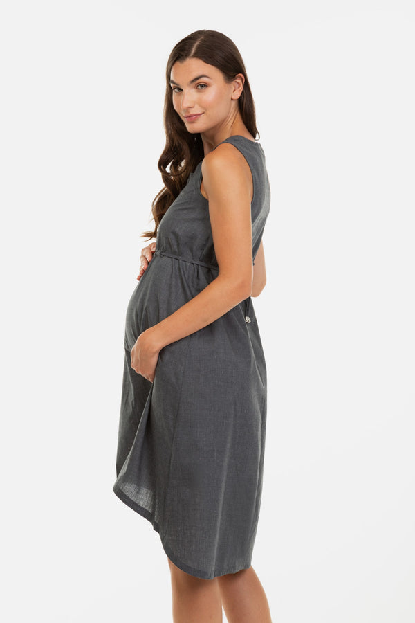 Ασύμμετρο βαμβακερό φόρεμα εγκυμοσύνης και θηλασμού - Φόρεμα - soonMAMA - Η σωστή προσθήκη στην κομψή και άνετη εγκυμοσύνη! - Παλτά για έγκυες