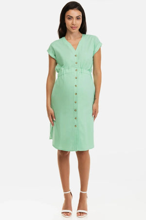 Λινό φόρεμα εγκυμοσύνης και θηλασμού σε ανοιχτό πράσινο - - soonMAMA - Η σωστή προσθήκη στην κομψή και άνετη εγκυμοσύνη! - Παλτά για έγκυες