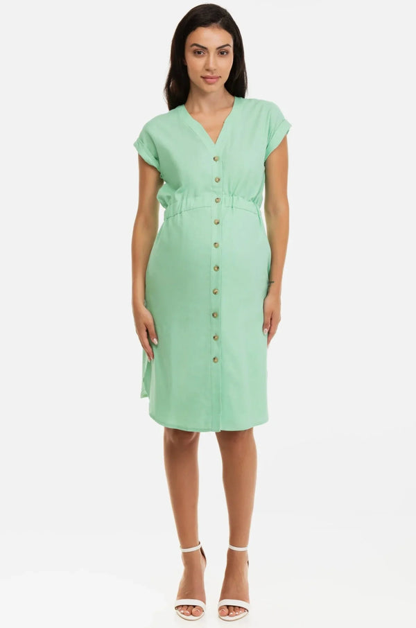 Λινό φόρεμα εγκυμοσύνης και θηλασμού σε ανοιχτό πράσινο - - soonMAMA - Η σωστή προσθήκη στην κομψή και άνετη εγκυμοσύνη! - Παλτά για έγκυες