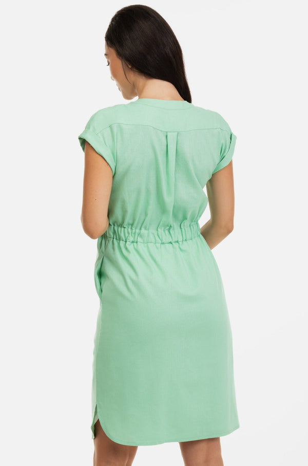 Λινό φόρεμα εγκυμοσύνης και θηλασμού σε ανοιχτό πράσινο - - soonMAMA - Η σωστή προσθήκη στην κομψή και άνετη εγκυμοσύνη! - Παλτά για έγκυες