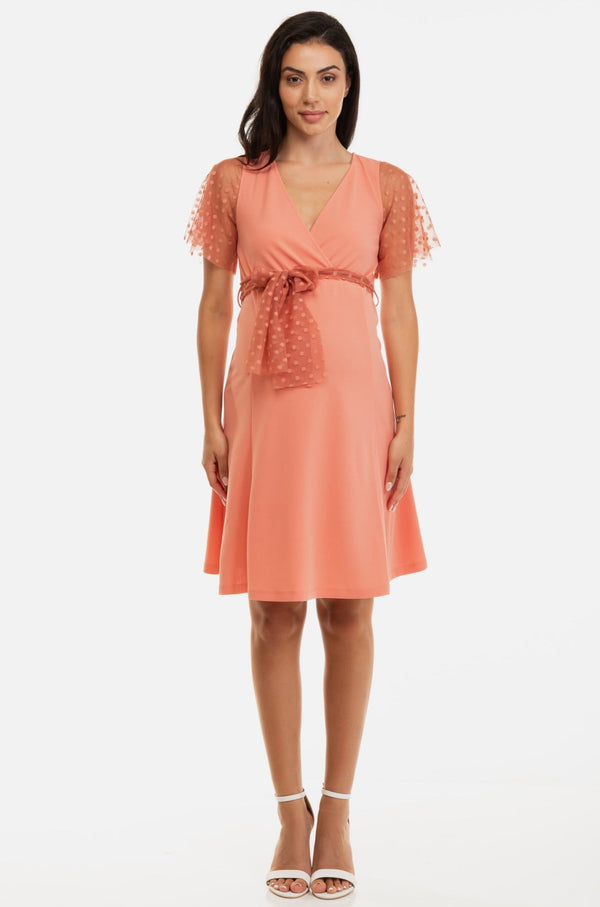 Φόρεμα εγκυμοσύνης και θηλασμού με πουά λεπτομέρεια - - soonMAMA - Η σωστή προσθήκη στην κομψή και άνετη εγκυμοσύνη! - Παλτά για έγκυες