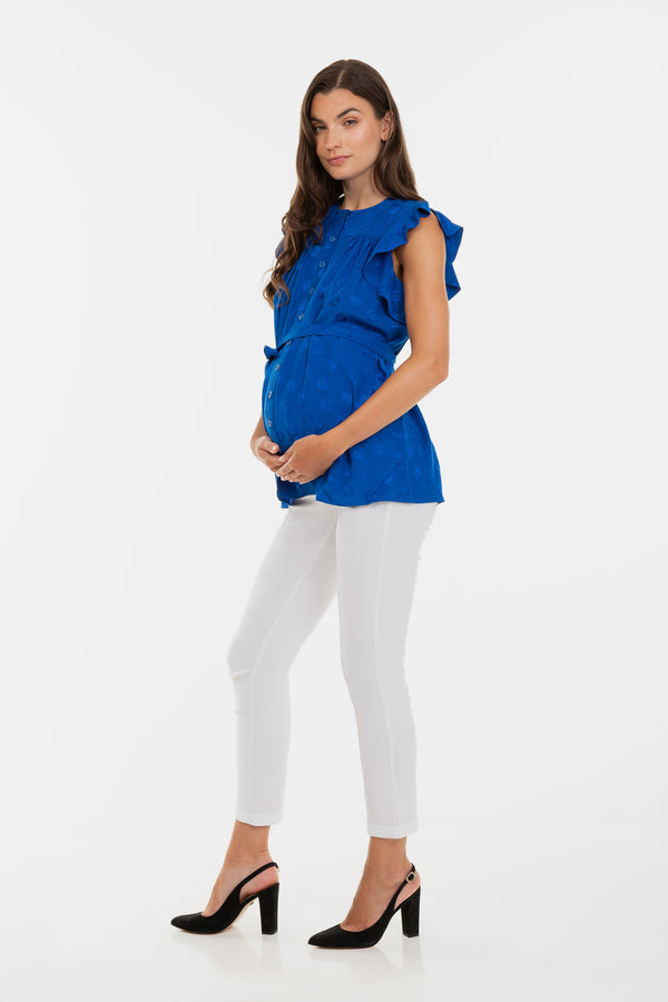 Ελαστικό παντελόνι εγκυμοσύνης σε λευκό χρώμα - Παντελόνι - soonMAMA - Η σωστή προσθήκη στην κομψή και άνετη εγκυμοσύνη! - Παλτά για έγκυες