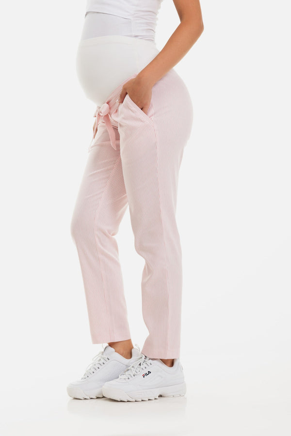 Βαμβακερό ριγέ παντελόνι εγκυμοσύνης - - soonMAMA - Η σωστή προσθήκη στην κομψή και άνετη εγκυμοσύνη! - Παλτά για έγκυες