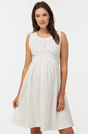 Εκρού κομψό φόρεμα εγκυμοσύνης με σούρες - - soonMAMA - Η σωστή προσθήκη στην κομψή και άνετη εγκυμοσύνη! - Παλτά για έγκυες