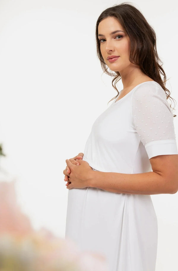 Φόρεμα εγκυμοσύνης και θηλασμού με διάφανη λεπτομέρεια - - soonMAMA - Η σωστή προσθήκη στην κομψή και άνετη εγκυμοσύνη! - Παλτά για έγκυες