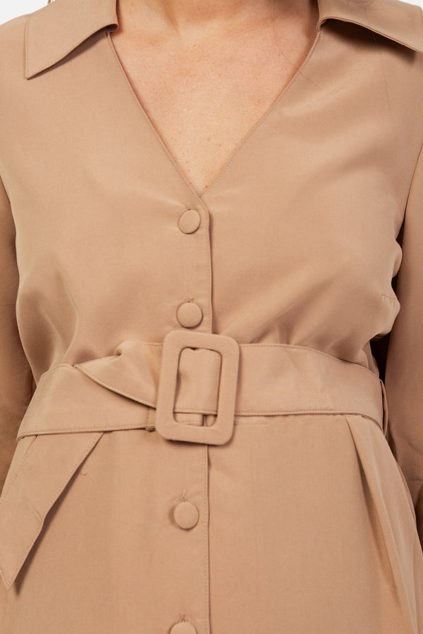 Φόρεμα εγκυμοσύνης και θηλασμού με γιακά – μπεζ - - soonMAMA - Η σωστή προσθήκη στην κομψή και άνετη εγκυμοσύνη! - Παλτά για έγκυες