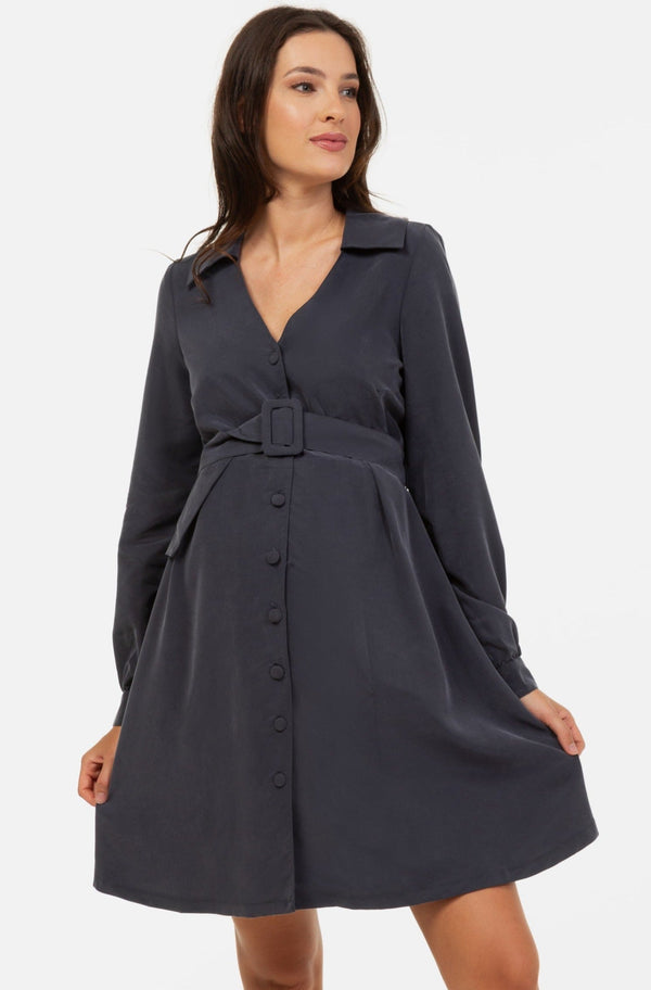 Φόρεμα εγκυμοσύνης και θηλασμού με γιακά – γκρι - - soonMAMA - Η σωστή προσθήκη στην κομψή και άνετη εγκυμοσύνη! - Παλτά για έγκυες