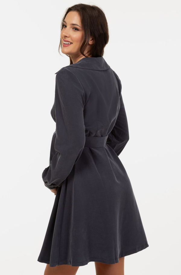 Φόρεμα εγκυμοσύνης και θηλασμού με γιακά – γκρι - - soonMAMA - Η σωστή προσθήκη στην κομψή και άνετη εγκυμοσύνη! - Παλτά για έγκυες