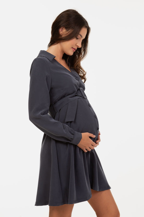 Φόρεμα εγκυμοσύνης και θηλασμού με γιακά – γκρι - - soonMAMA - Η σωστή προσθήκη στην κομψή και άνετη εγκυμοσύνη! - Παλτά για έγκυες