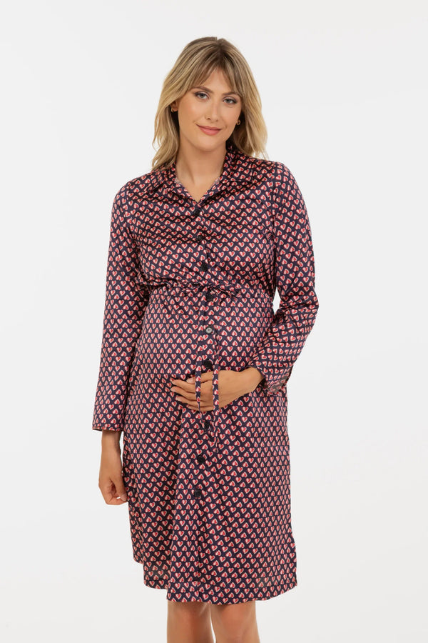 Σατέν πουκάμισο-φόρεμα εγκυμοσύνης και θηλασμού - - soonMAMA - Η σωστή προσθήκη στην κομψή και άνετη εγκυμοσύνη! - Παλτά για έγκυες