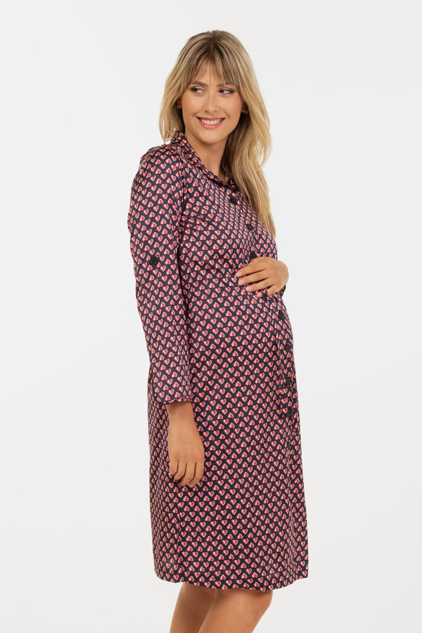 Σατέν πουκάμισο-φόρεμα εγκυμοσύνης και θηλασμού - - soonMAMA - Η σωστή προσθήκη στην κομψή και άνετη εγκυμοσύνη! - Παλτά για έγκυες