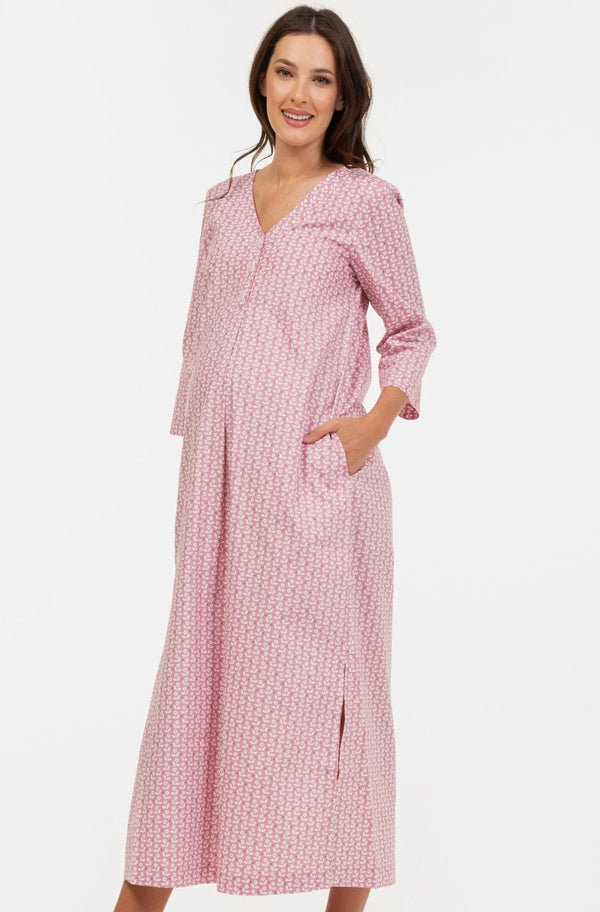 Μακρύ βαμβακερό φόρεμα εγκυμοσύνης και θηλασμού - - soonMAMA - Η σωστή προσθήκη στην κομψή και άνετη εγκυμοσύνη! - Παλτά για έγκυες