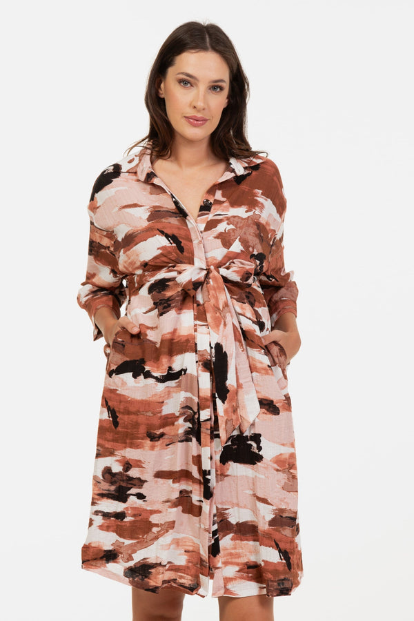 Πουκαμίσα-φόρεμα εγκυμοσύνης και θηλασμού - τερακότα - - soonMAMA - Η σωστή προσθήκη στην κομψή και άνετη εγκυμοσύνη! - Παλτά για έγκυες