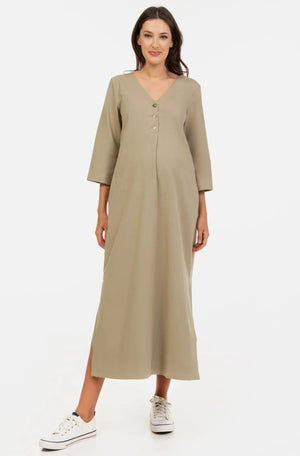 Μίντι φόρεμα εγκυμοσύνης και θηλασμού - χακί - - soonMAMA - Η σωστή προσθήκη στην κομψή και άνετη εγκυμοσύνη! - Παλτά για έγκυες