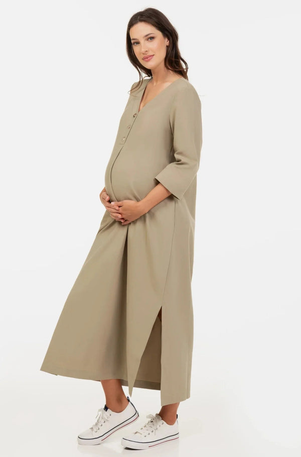 Μίντι φόρεμα εγκυμοσύνης και θηλασμού - χακί