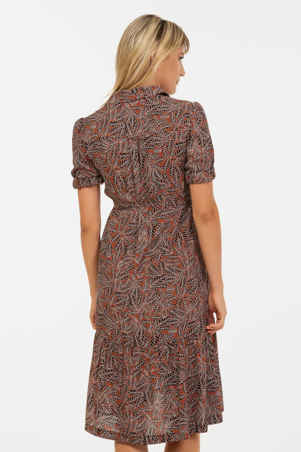 Φόρεμα εγκυμοσύνης και θηλασμού με γιακά με βολάν - καφέ - - soonMAMA - Η σωστή προσθήκη στην κομψή και άνετη εγκυμοσύνη! - Παλτά για έγκυες