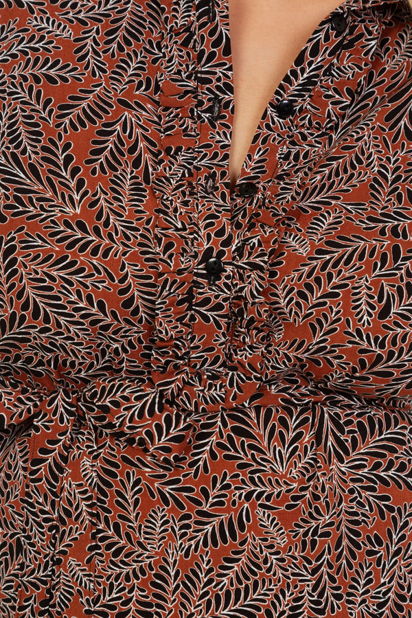 Φόρεμα εγκυμοσύνης και θηλασμού με γιακά με βολάν - καφέ - - soonMAMA - Η σωστή προσθήκη στην κομψή και άνετη εγκυμοσύνη! - Παλτά για έγκυες