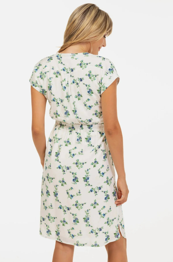 Βαμβακερό φόρεμα εγκυμοσύνης και θηλασμού με κέντημα – μπλε λουλούδια