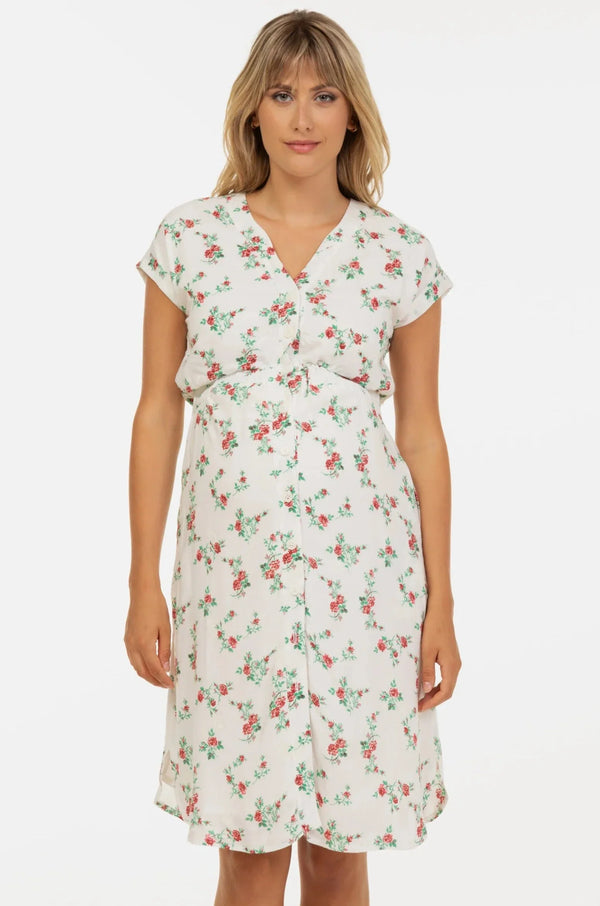 Βαμβακερό φόρεμα εγκυμοσύνης και θηλασμού με κέντημα – κόκκινα λουλούδια