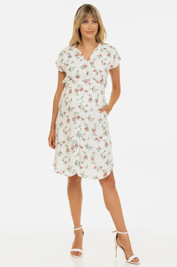 Βαμβακερό φόρεμα εγκυμοσύνης και θηλασμού με κέντημα – κόκκινα λουλούδια