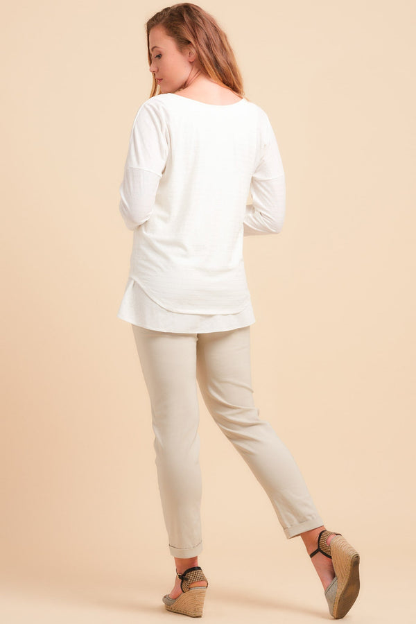 Ελαστικό παντελόνι εγκυμοσύνης σε μπεζ χρώμα - Παντελόνι - soonMAMA - Η σωστή προσθήκη στην κομψή και άνετη εγκυμοσύνη! - Παλτά για έγκυες