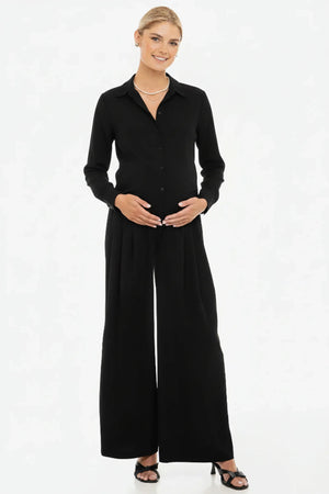 Κομψό μαύρο παντελόνι εγκυμοσύνης με πιέτες - - soonMAMA - Η σωστή προσθήκη στην κομψή και άνετη εγκυμοσύνη! - Παλτά για έγκυες