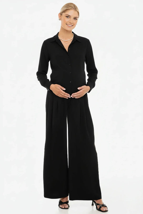 Κομψό μαύρο παντελόνι εγκυμοσύνης με πιέτες - - soonMAMA - Η σωστή προσθήκη στην κομψή και άνετη εγκυμοσύνη! - Παλτά για έγκυες